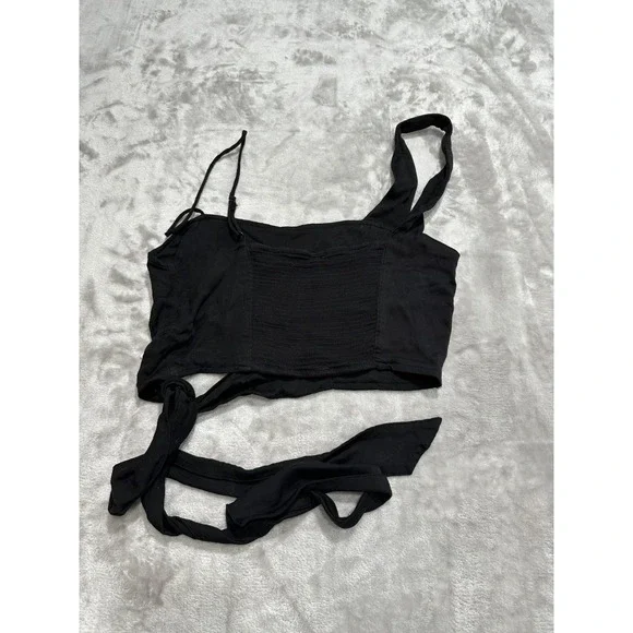 Free People Halter Top Women's Size Large Black One Shoulder Stretch Tie Off EUC - Picture 5 of 10